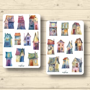 Sticker Set, Tiny Houses, kleine bunte Häuser, Aufkleber Planner Stickers, cute Scrapbooking Stickers