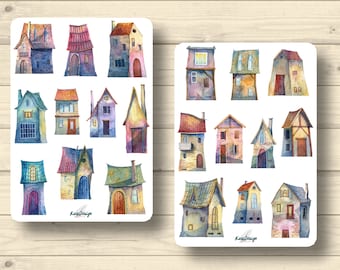 Sticker Set, Tiny Houses, small colorful houses, stickers Planner Stickers, cute Scrapbooking Stickers