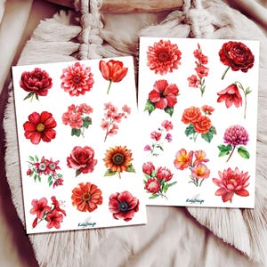 Juego de pegatinas de flores rojas