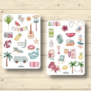 Conjunto de pegatinas vacaciones de verano en la playa
