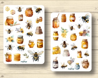 Sticker set honey bees honeycomb honey bees honey jar, sticker planner stickers, cute scrapbooking stickers