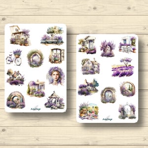 Conjunto de adesivos lavanda paisagens meninas verão jardim lavanda, adesivos planejador, adesivos bonitos para scrapbooking