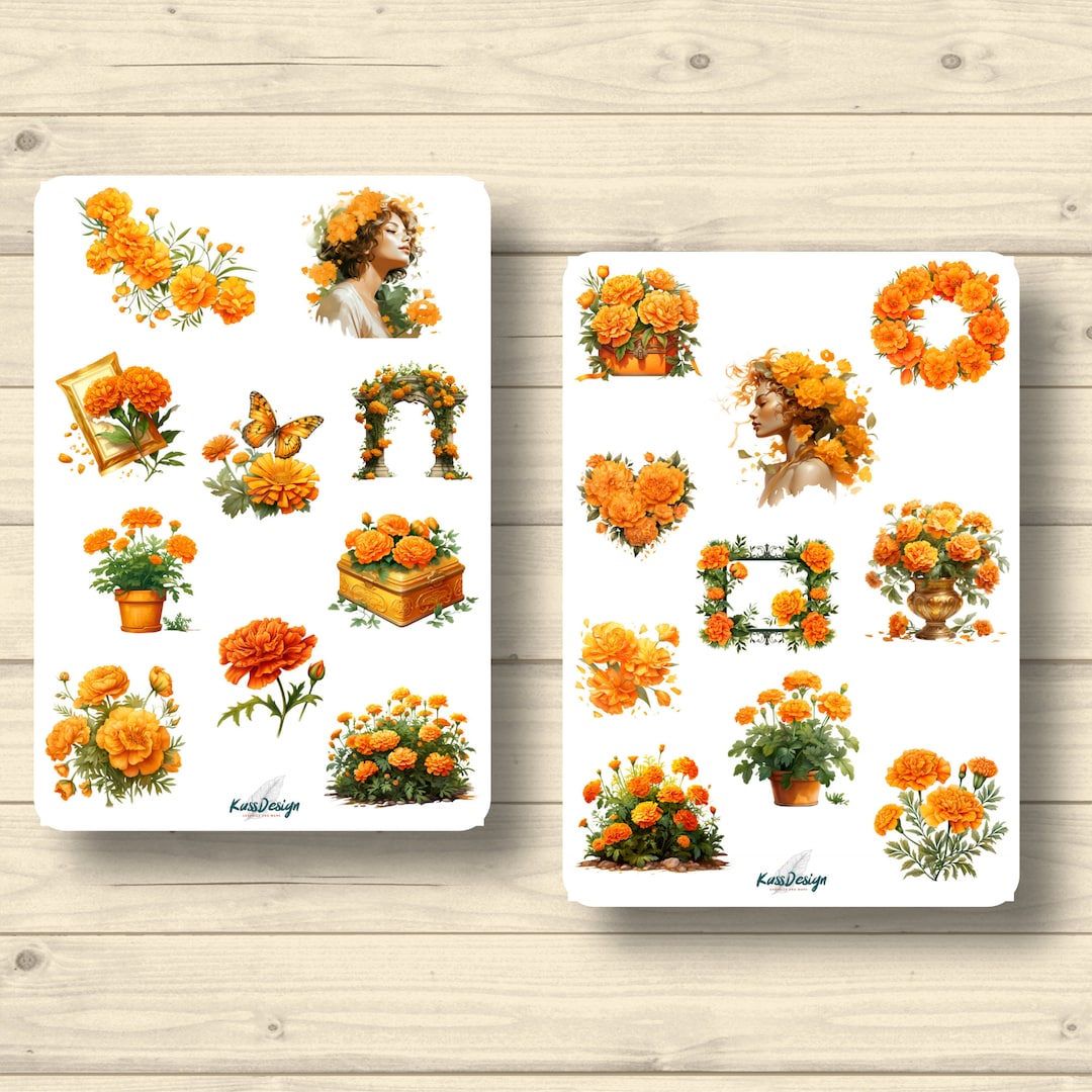 Flowerbed Sticker Sticker Set Marigold Girl Bouquet Flowerbed Plants, Sticker Planner ...