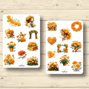 Conjunto de adesivos Marigold Girl Bouquet Flower Bed Plantas, Adesivos Planejador, Adesivos Bonitos para Scrapbooking