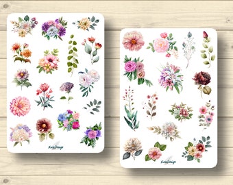 Sticker Set, Flowers, Blossoms, Bouquets, Summer, Colorful, Nature, Floral, Spring Stickers, Planner Stickers, Scrapbook Stickers