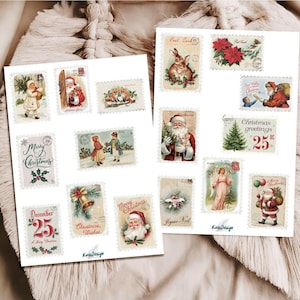Set de pegatinas Sellos navideños vintage, sellos decorativos