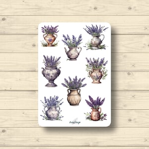 Sticker Sheet Lavendel in Vasen vintage Blumen Pflanzen, Aufkleber Planner Stickers, cute Scrapbooking Stickers