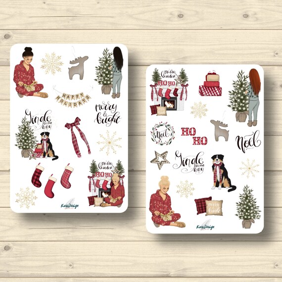 Mädchen Winter Sticker Set – 2 Bögen, 180x110 Mm, Planer-Sticker, Für Journal, Geschenke, Weihnachten