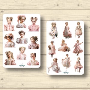 Sticker Set Mädchen viktorianisch vintage Kleider, Aufkleber Planner Stickers, cute Scrapbooking Stickers