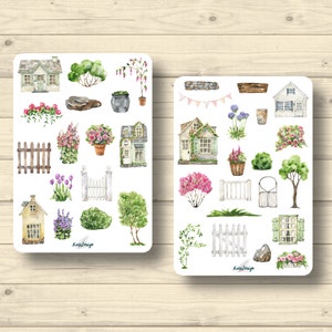 Sticker Set, Häuser, Cottage, Garten, Blumen, Zuhause, Aufkleber Planner Stickers, cute Scrapbooking Stickers