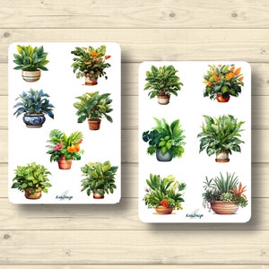 Juego de pegatinas para plantas de interior, macetas de cerámica, plantas verdes, sala de estar, pegatinas para planificador, lindas pegatinas para scrapbooking.