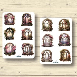 Sticker Set romantische Fenster Rosen Kletterpflanzen Gotik, Aufkleber Planner Stickers, cute Scrapbooking Stickers