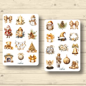 Sticker Set goldene Weihnachten Weihnachtsdeko Winter, Aufkleber Planner Stickers, cute Scrapbooking Stickers