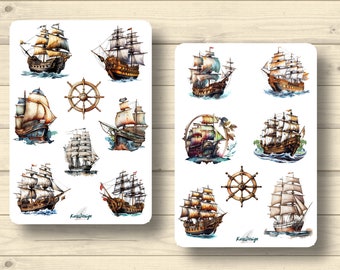 Sticker set sailing ships vintage