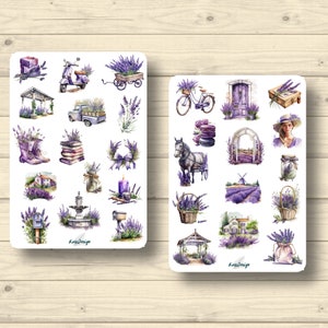 Sticker Set Lavendel Lavendelfeld Roller Pferd Fahrrad Brunnen Carport Bücher, Aufkleber Planner Stickers, cute Scrapbooking Stickers