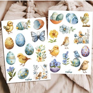 Juego de pegatinas de huevos y pollitos de Pascua