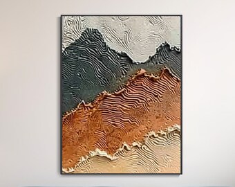 Arte Originale di Paesaggio Montano Texture Spessa Minimalismo Moderno Tela Astratta Dipingere a mano 100% Wabi-Sabi Verticali Montagne