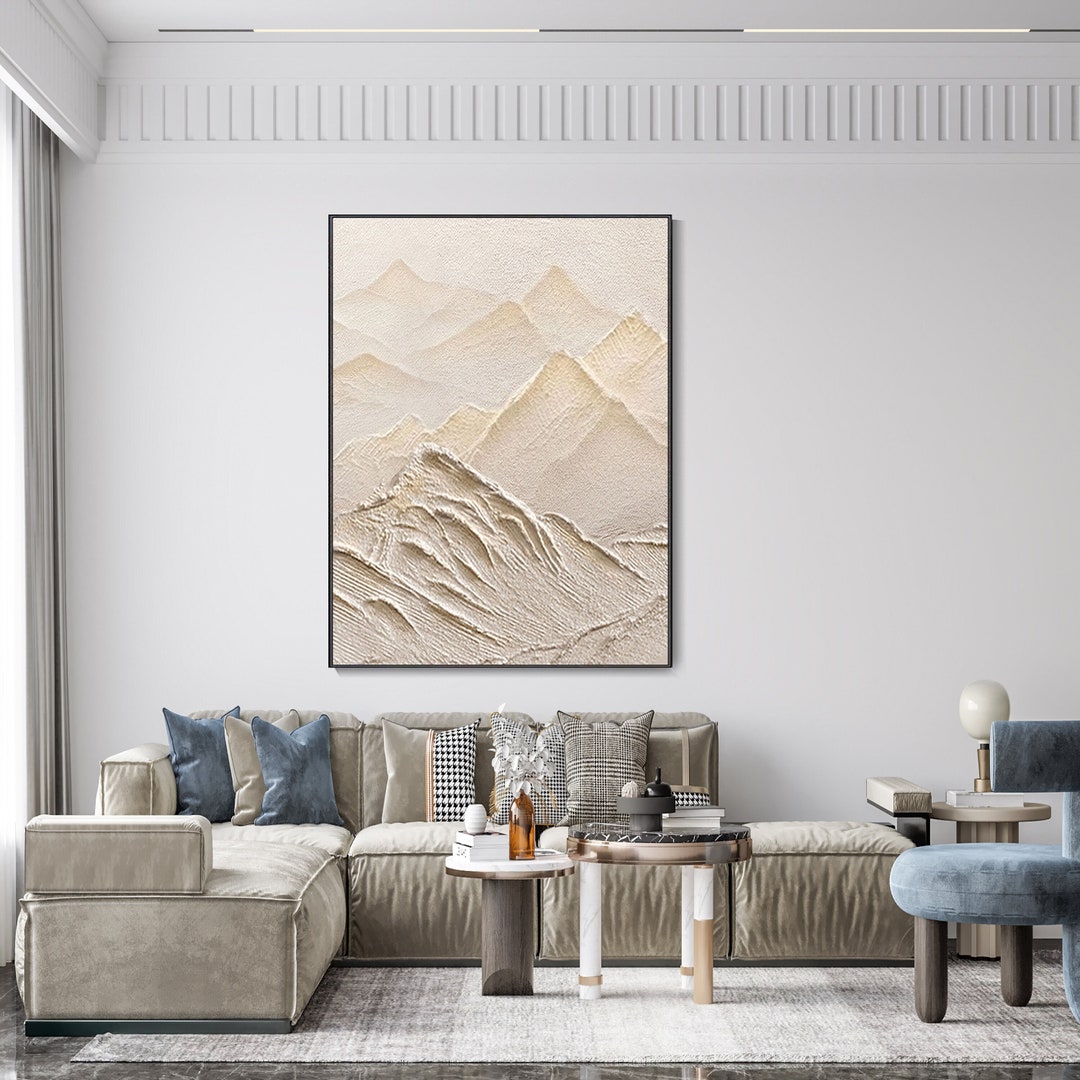 White Minimalist Mountain Art 3D Texture Thick Impasto Oil Painting ...