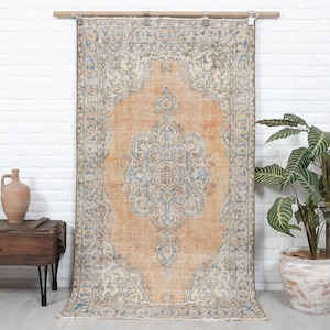 4x7 Vintage Rug, Orange Rug, Turkish Rug, Antique Rug, Oushak Rug, Kitchen Rug, Bedroom Rug, Entryway Rug, Anatolian Rug, Special Design Rug