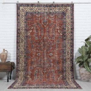 5x9 Vintage Rug, Red Turkish Area Rug, Antique Handmade Rug, Oushak Rug, Bedroom Rug, Boho Decor Rug, Anatolian Rug, Decorative Faded Rug
