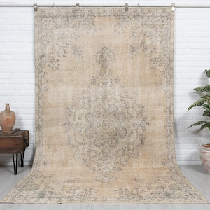 5x9 Vintage Rug, Beige Area Rug, Turkish Wool Rug, Anatolian Rug, Antique Handmade Rug, Muted Rug, Bedroom Rug, Neutral Rug, Hand Woven Rug.