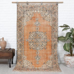 4x7 Vintage Rug, Orange Wool Rug, Turkish Rug, Antique Handmade Rug, Oushak Rug, Kitchen Rug, Bedroom Rug, Anatolian Rug, Special Design Rug
