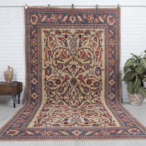 6x11 Vintage Rug - Antique Handmade Rug - Bedroom Rug - Beige Turkish Area Rug - Anatolian Rug - Decorative Rug - Oushak Rug - 6&#39;4x11&#39;1 feet