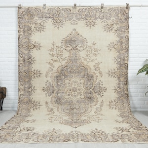 200x300 Vintage Teppich, Türkischer Teppich, Beige Wollteppich, Schlafzimmer Teppich, Antiker Teppich, Handgefertigter Teppich, Neutraler Teppich