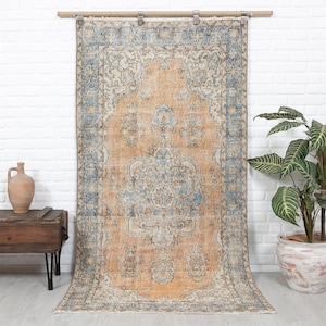 4x7 Vintage Rug, Orange Rug, Turkish Rug, Antique Rug, Oushak Rug, Kitchen Rug, Bedroom Rug, Entryway Rug, Anatolian Rug, Special Design Rug
