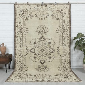 5x9 Vintage Rug, Beige Area Rug, Turkish Wool Rug, Anatolian Rug, Antique Handmade Rug, Muted Rug, Bedroom Rug, Neutral Rug, 5&#39;4x8&#39;8 feet