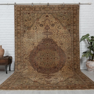 6x10 Vintage Rug, Antique Handmade Rug, Beige Green Rug, Turkish Area Rug, Oushak Rug, Wool Rug, Anatolian Rug, Bedroom Rug, 6&#39;3x10 feet