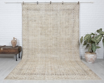6x10 Vintage Rug, Antique Handmade Rug, Beige Turkish Area Rug, Oushak Rug, Large Rug, Anatolian Rug, Neutral Rug, Bedroom Rug, 6.4x10.2 ft.