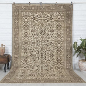 6x9 Vintage Rug, Beige Turkish Area Rug, Bedroom Rug, Antique Handmade Rug, Oushak Rug - Decorative Wool Rug, Anatolian Rug, Special Design
