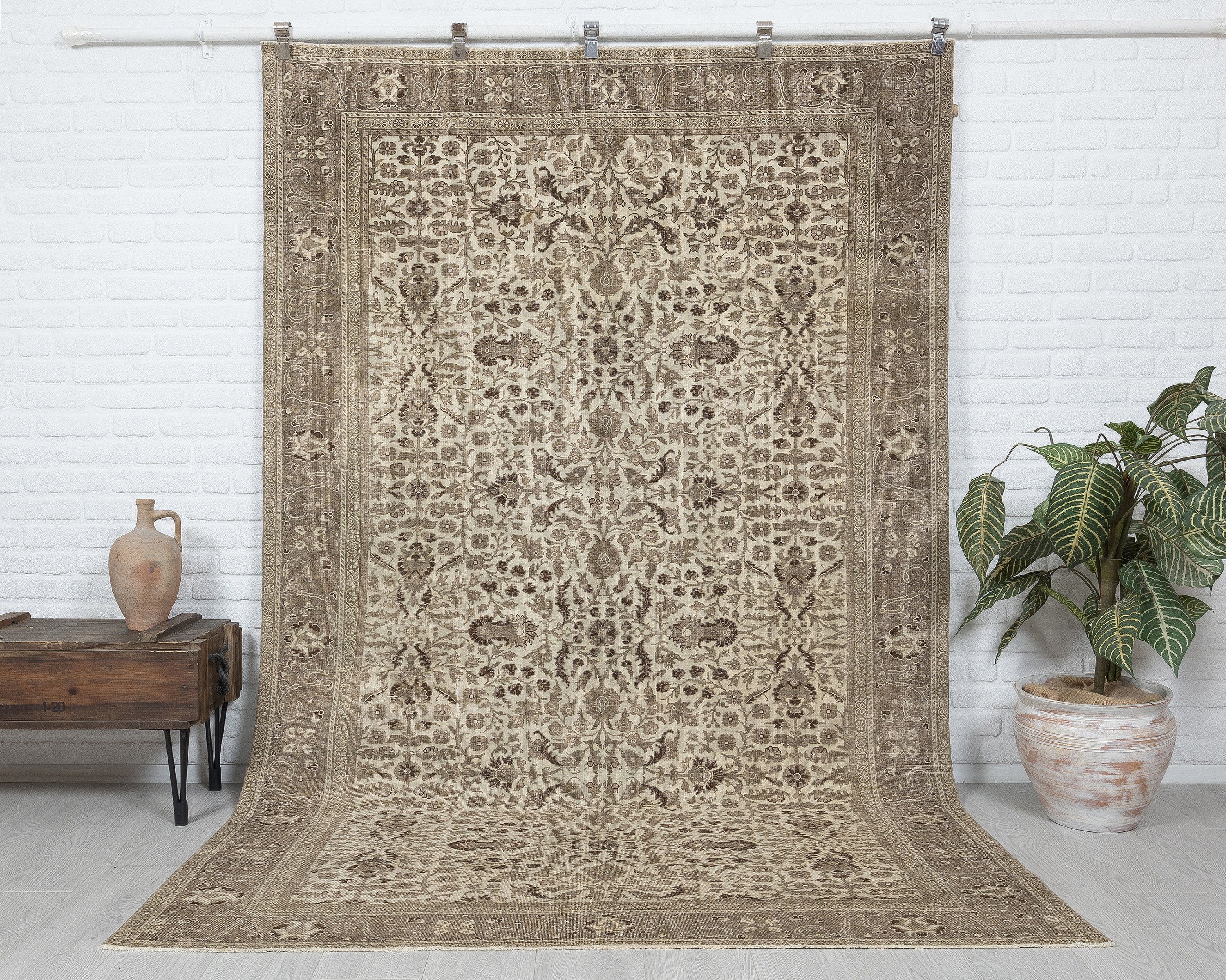 6x9 Vintage Rug, Beige Turkish Area Rug, Bedroom Rug, Antique Handmade Rug, Oushak Rug - Decorative Wool Rug, Anatolian Rug, Special Design