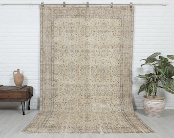 6x9 Vintage Rug, Beige Wool Rug, Turkish Area Rug, Bedroom Rug, Antique Handmade Rug, Oushak Rug, Neutral Rug, Anatolian Rug, Muted Rug