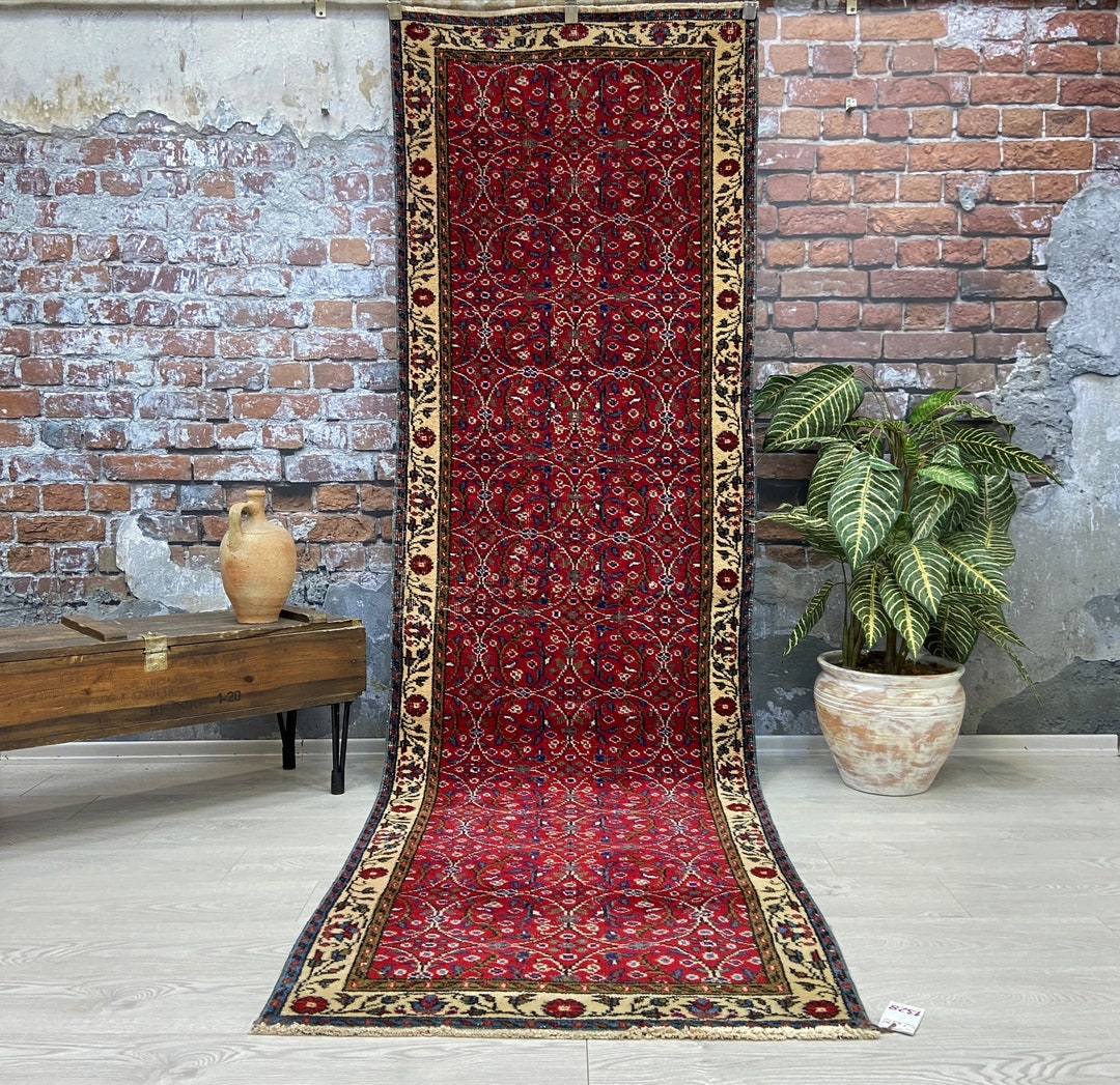 Red Turkish Style Rug Red Turkish Runner Rug: 3x10 Vintage Anatolian Wool Rug - Etsy