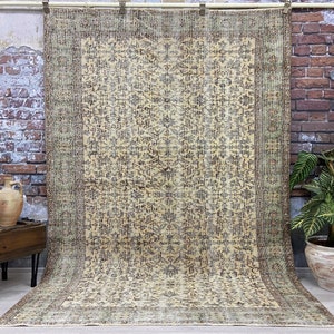 6x9 Vintage Rug, Beige Rug, Turkish Area Rug, Antique Handmade Rug, Bedroom Rug, Living Room Rug, Muted Rug, Boho Rug, Oushak Rug, Area Rug