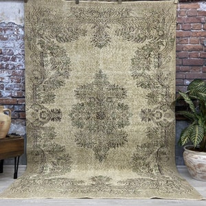 5x9 Vintage Rug, Beige Turkish Rug, Antique Handmade Rug, Muted Rug,  Oushak Rug,  Bedroom Rug,  Living Room Rug, Natural Rug, Anatolian Rug