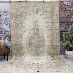 6x10 Vintage Teppich, Beige Teppich, Türkischer Teppich, Teppich für Schlafzimmer, Wohnzimmer, Boho Teppich, Oushak Teppich, Handgemachter Teppich