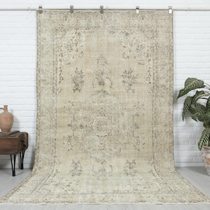 6x9 Vintage Rug, Beige Turkish Area Rug, Bedroom Rug, Handmade Rug, Oushak Rug, Neutral Rug, Wool Anatolian Rug, Muted Rug, Special Design