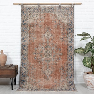 4x7 Vintage Rug, Orange Rug, Turkish Rug, Antique Rug, Oushak Rug, Kitchen Rug, Bedroom Rug, Anatolian Rug, Special Design Rug, 3&#39;8x6&#39;8 feet