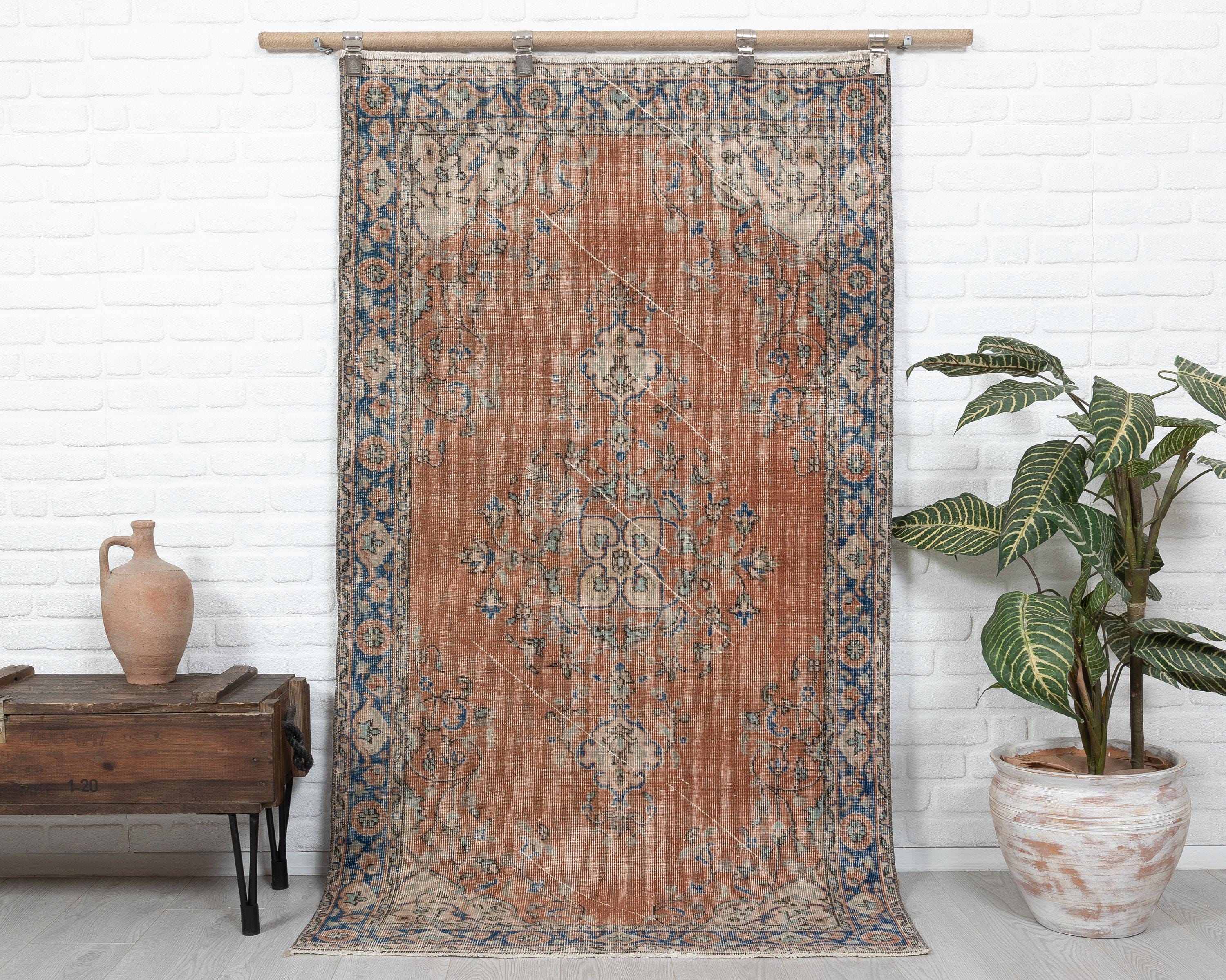 4x7 Vintage Rug, Orange Rug, Turkish Rug, Antique Rug, Oushak Rug, Kitchen Rug, Bedroom Rug, Anatolian Rug, Special Design Rug, 3'8x6'8 feet