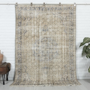 5x7 Vintage Rug, Beige Turkish Area Rug, Oushak Rug, Handmade Rug, Bedroom Rug, Wool Anatolian Rug, Muted Rug, Distressed Rug, Neutral Rug