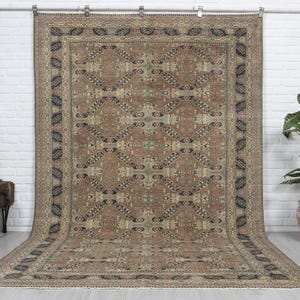 6x10 Vintage Rug, Light Brown Rug, Turkish Area Rug, Oushak Rug, Anatolian Rug, Bedroom Rug, Special Design Wool Rug, Antique Handmade Rug