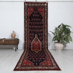 3x12 Persian Rug, NavyBlue Runner Rug, Vintage Runner Rug, Boho Rug, Entryway Rug, Kitchen Rug, Mahal Runner Rug, Wool Rug, 3.1x11.7 feet