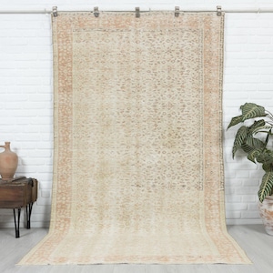 5x9 Vintage Rug, Beige Area Rug, Turkish Wool Rug, Anatolian Rug, Antique Handmade Rug, Muted Rug, Bedroom Rug, Neutral Rug, Distressed Rug