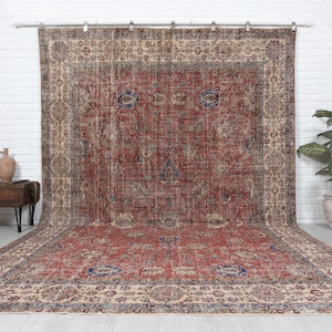 8x12 Vintage Rug, Turkish Area Rug, Red Rug, Antique Handmade Rug, Oversized Rug, Bedroom Rug, Oushak Rug, Anatolian Rug, Special Design Rug
