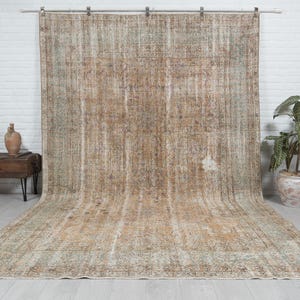 8x11 Vintage Rug, Orange Turkish Area Rug, Dining Room Rug, Distressed Rug, Anatolian Rug, Bedroom Rug, Faded Rug, Oushak Rug, Large Rug