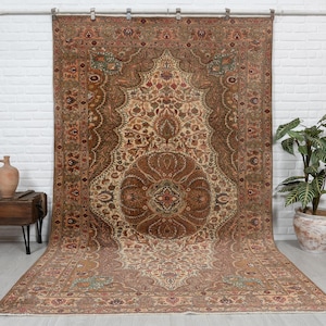6x10 Vintage Rug, Brown Beige Rug, Turkish Area Rug, Antique Handmade Rug, Oushak Rug, Special Design Wool Rug, Anatolian Rug, Bedroom Rug