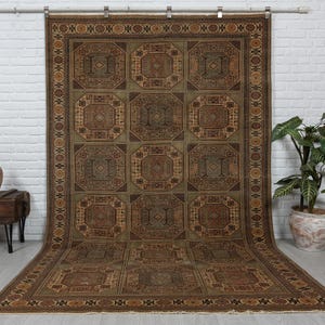 6x10 Vintage Rug, Brown Rug, Turkish Area Rug, Antique Handmade Rug, Oushak Rug, Geometric Rug, Anatolian Rug, Bedroom Rug, 6&#39;3x9&#39;9 feet
